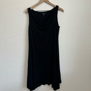Eileen Fisher Small Jersey Knit Tank Midi Dress Cowl Neck Asymmetric Hem Black